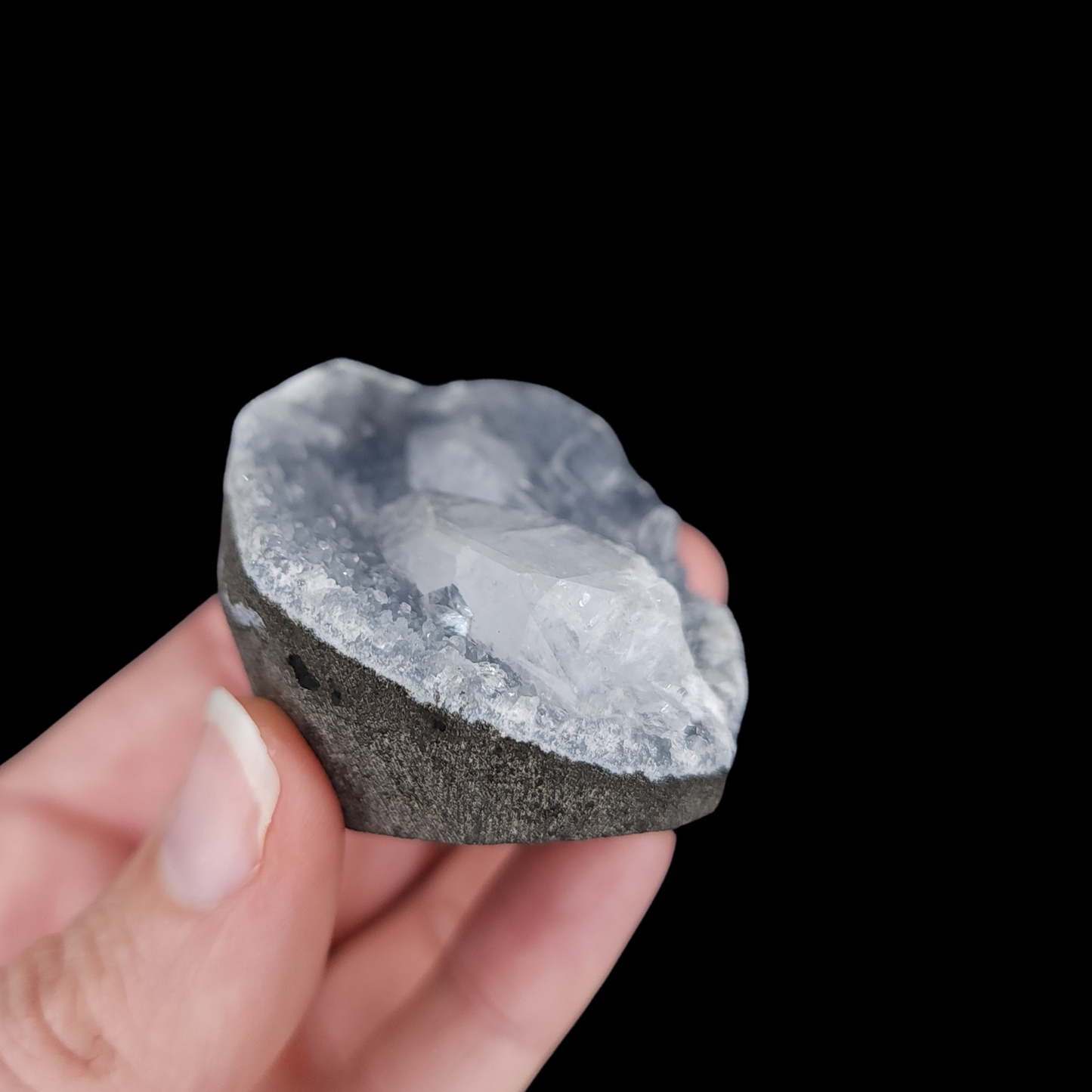 Cubic Apophyllite Blue Chalcedony small Cutbase from India (BL9)