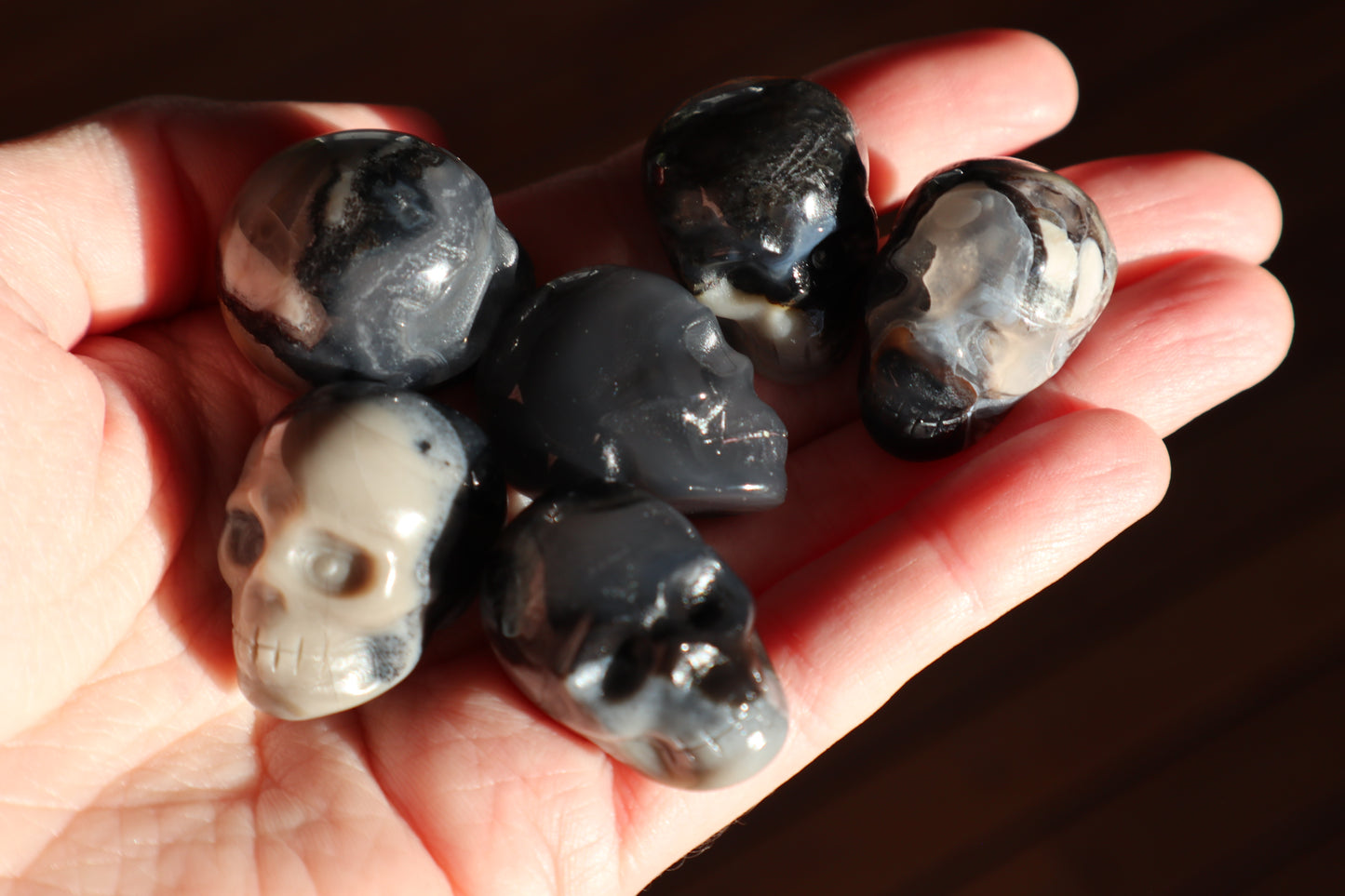 UV Reactive Volcano Agate Skull Carving