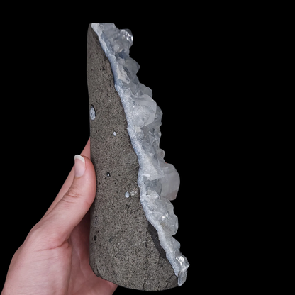 Cubic Apophyllite on Blue Chalcedony Statement Cutbase from India 1.042kg