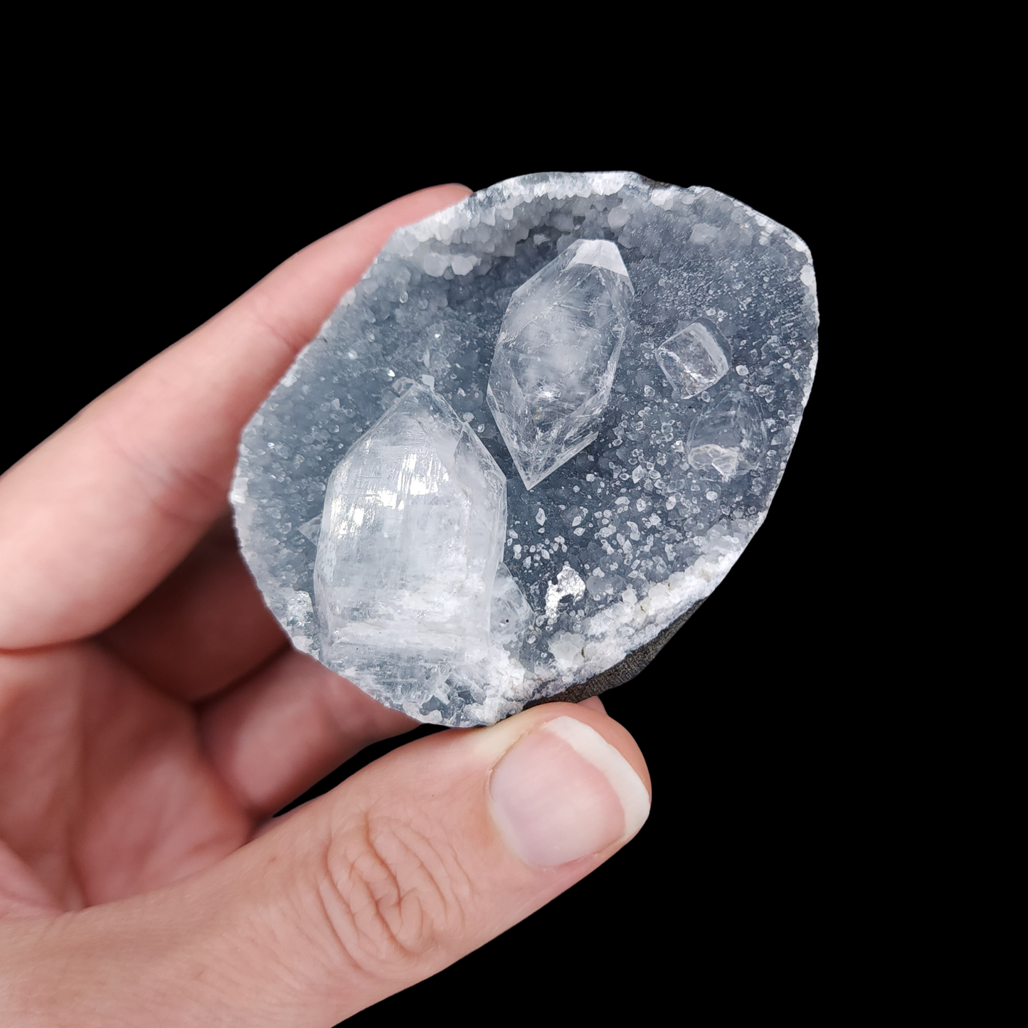 Cubic Apophyllite Blue Chalcedony small Cutbase from India (BL9)