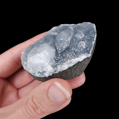 Cubic Apophyllite Blue Chalcedony small Cutbase from India (BL9)