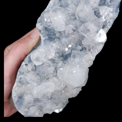 Cubic Apophyllite on Blue Chalcedony Statement Cutbase from India 1.042kg