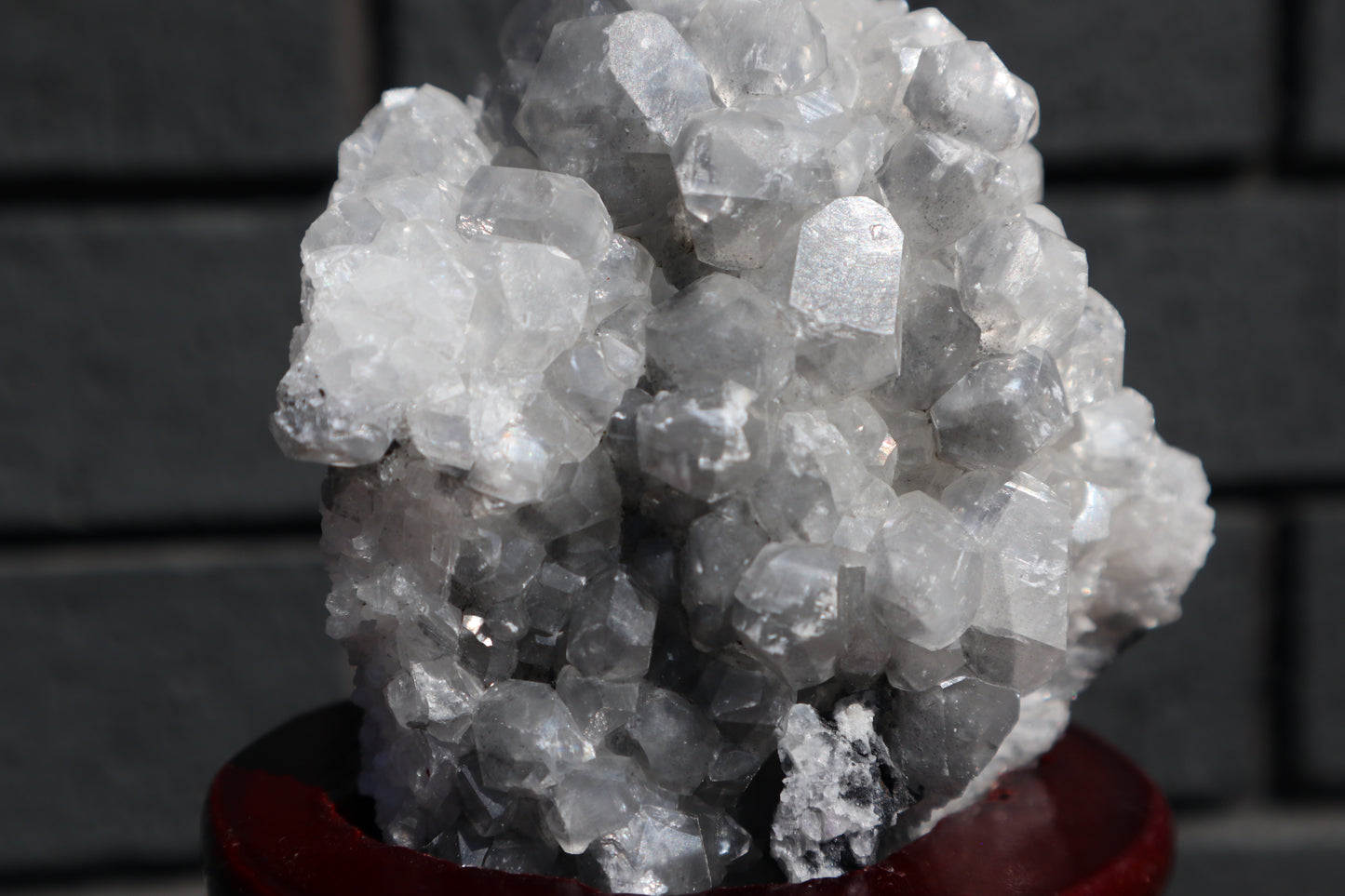 Diamond Calcite & Fluorite Specimen on Wooden Base