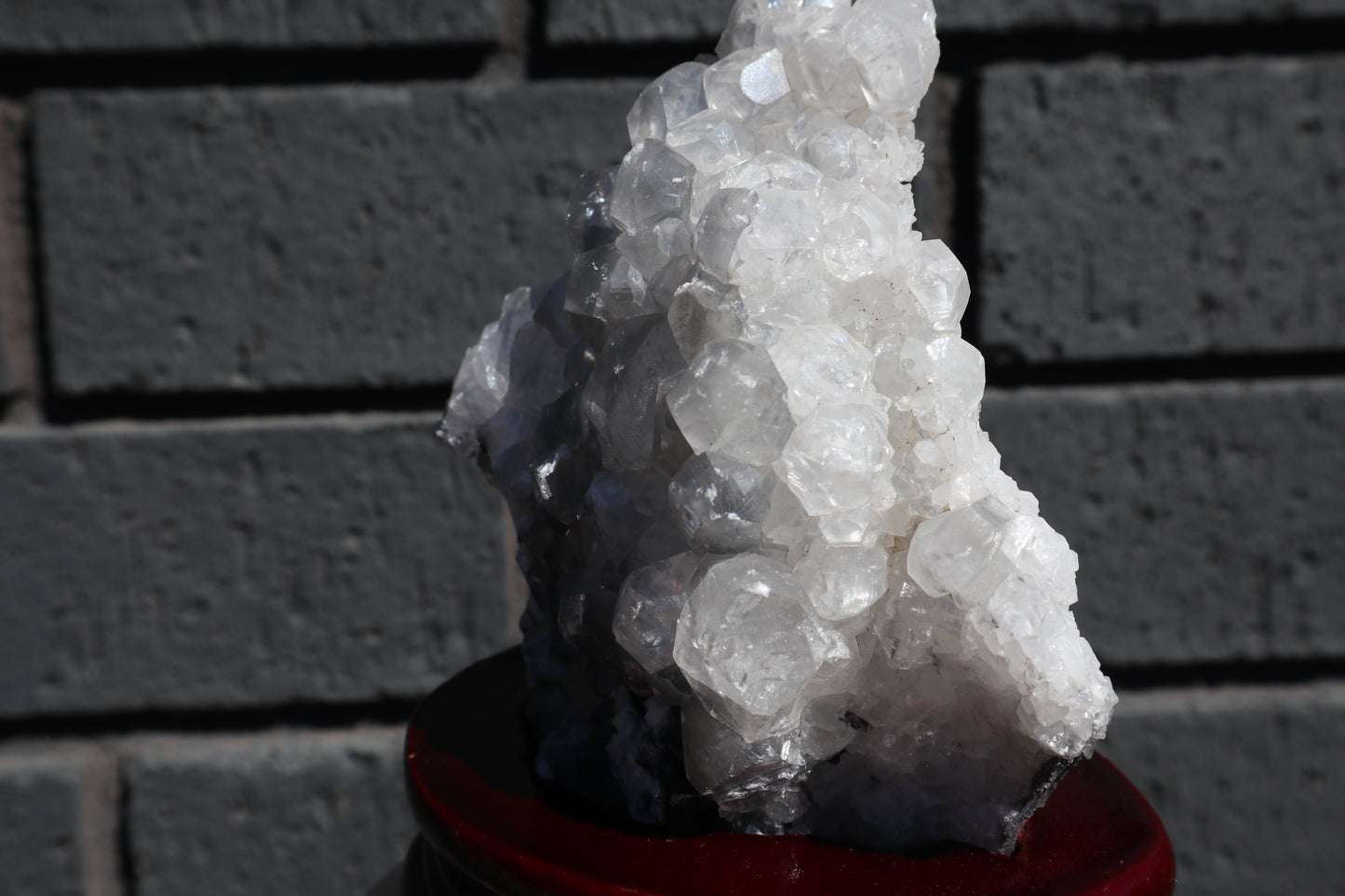 Diamond Calcite & Fluorite Specimen on Wooden Base