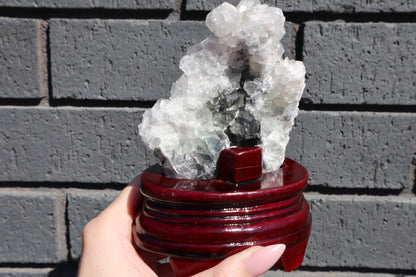 Diamond Calcite & Fluorite Specimen on Wooden Base