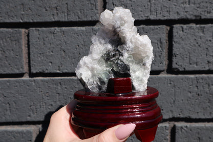 Diamond Calcite & Fluorite Specimen on Wooden Base
