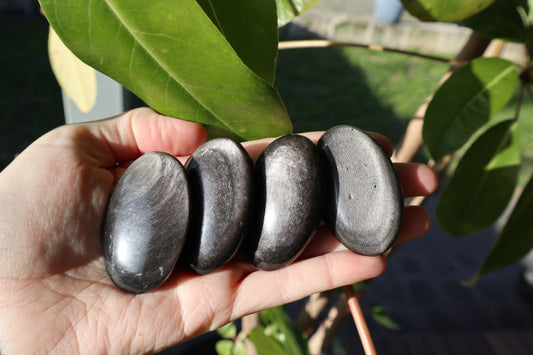 Silver Obsidian Palm Stones