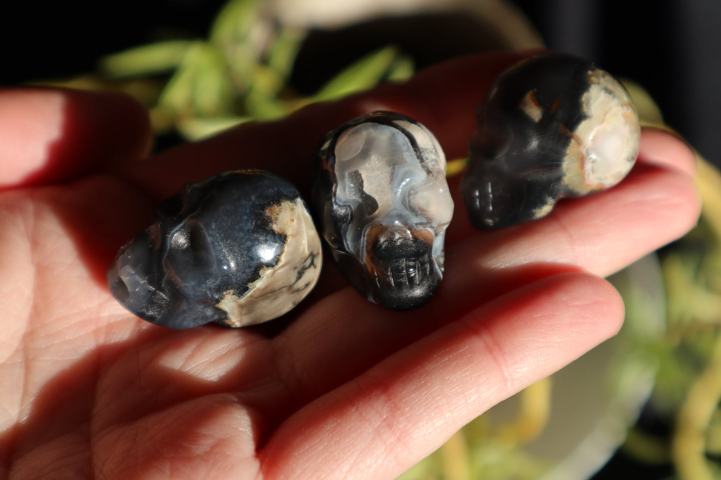 UV Reactive Volcano Agate Skull Carving