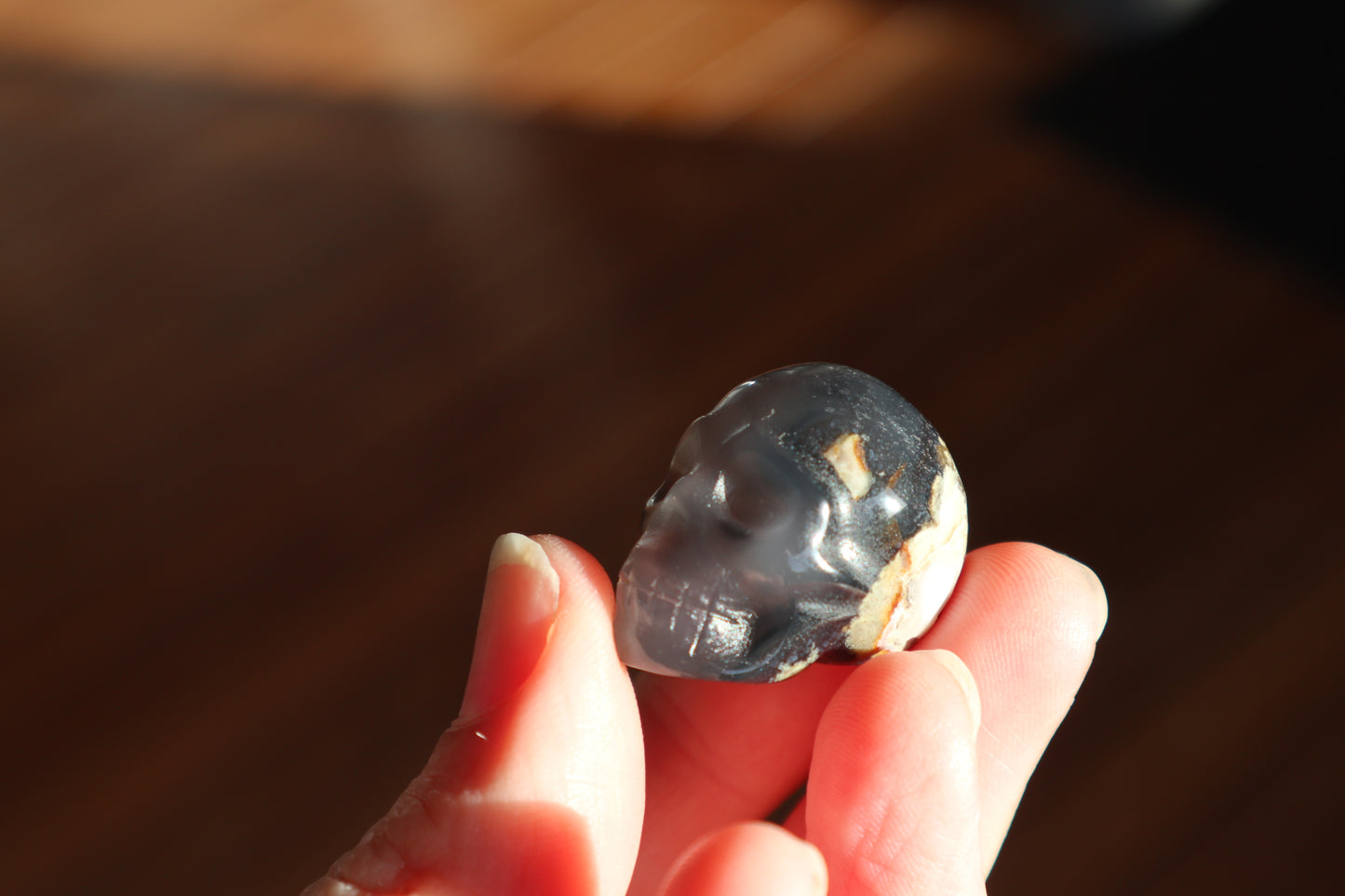 UV Reactive Volcano Agate Skull Carving