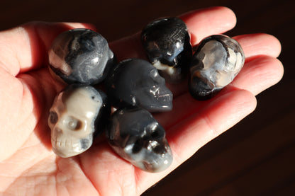 UV Reactive Volcano Agate Skull Carving
