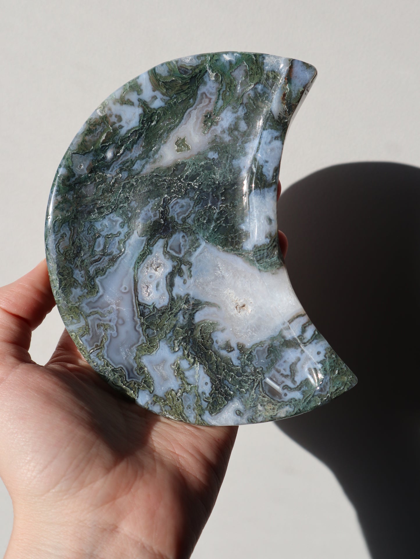 Large Moss Agate Moon Bowls