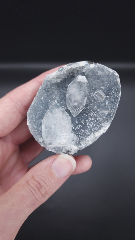 Cubic Apophyllite Blue Chalcedony small Cutbase from India (BL9)