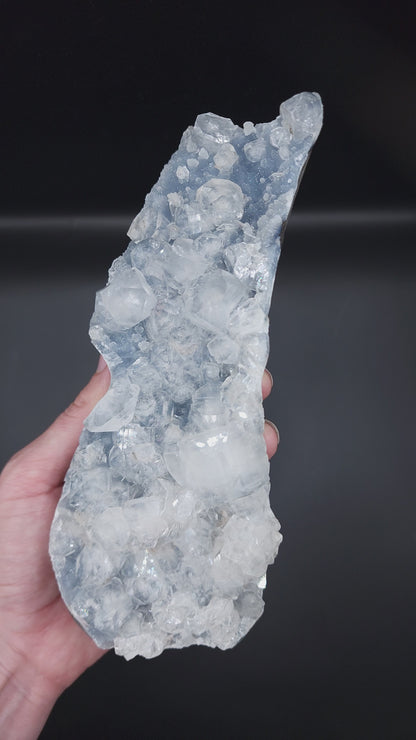 Cubic Apophyllite on Blue Chalcedony Statement Cutbase from India 1.042kg
